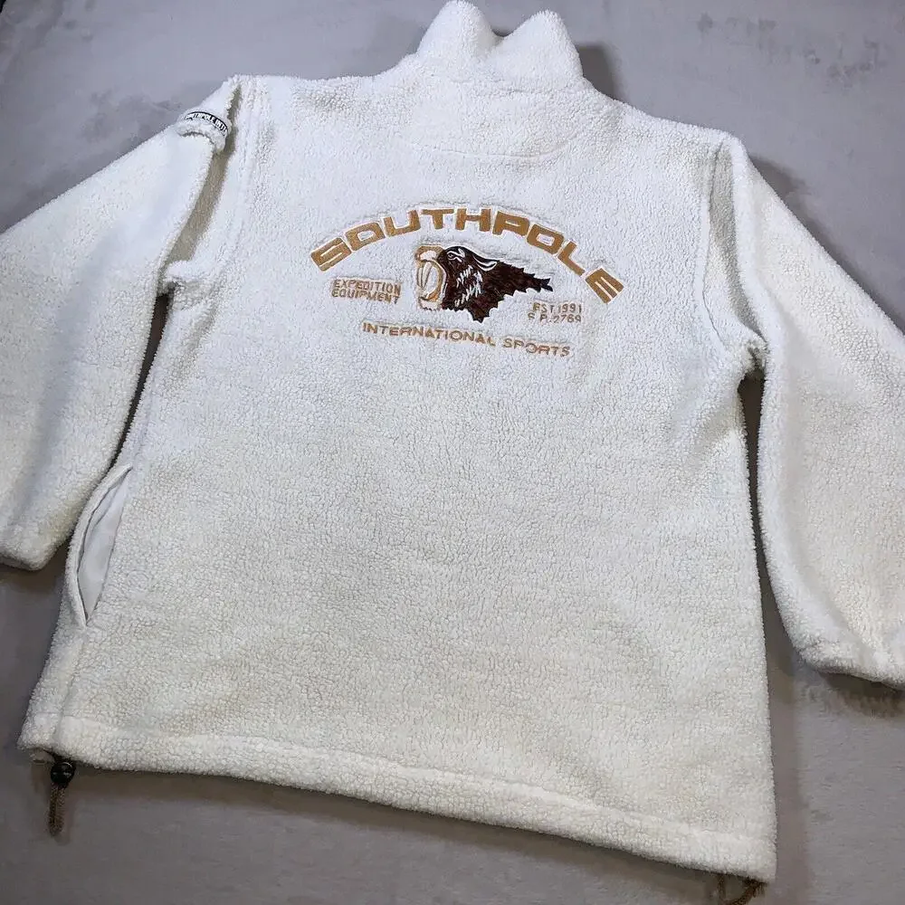 Vintage SOUTHPOLE Sweater Men Large White 1/4 Zip Pullover HipHop Y2K Sherpa 90s